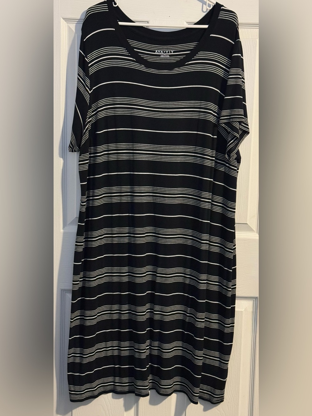 Ava & Viv Stretch Black White Striped T-Shirt Dress sz 3X